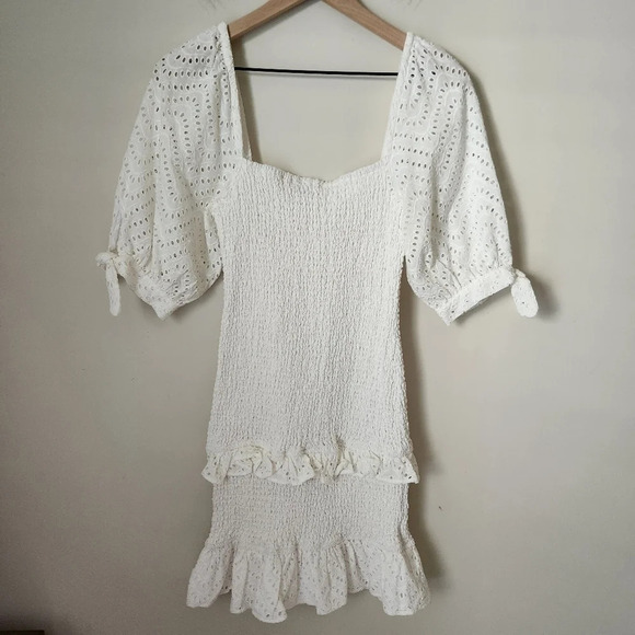Lovers and Friends | Kathleen Smocked Eyelet Ruffle Mini Dress - Size L - Picture 3 of 11